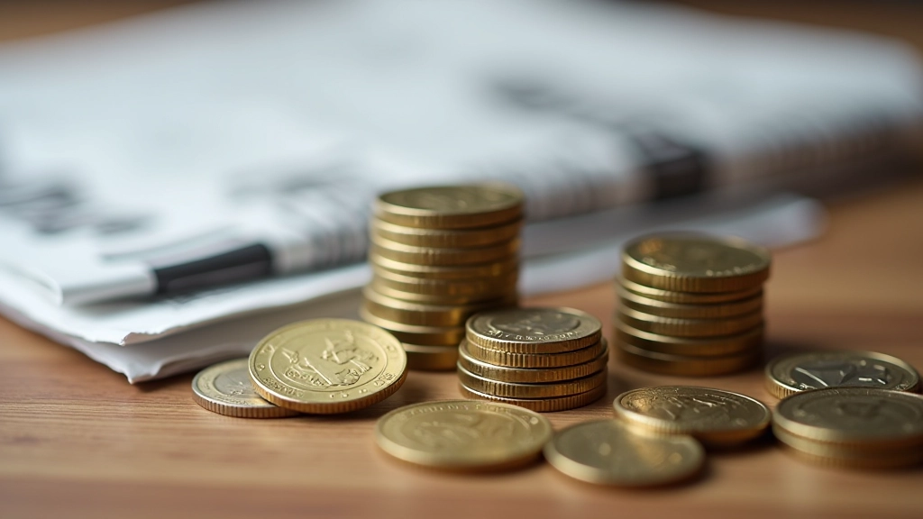 Metalinės euro monetos išdėstytos ant medinio stalo paviršiaus